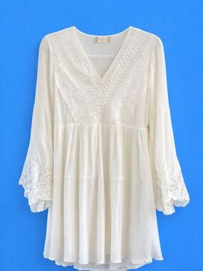 Altar'd State Cream Lace-Trim Mini Dress